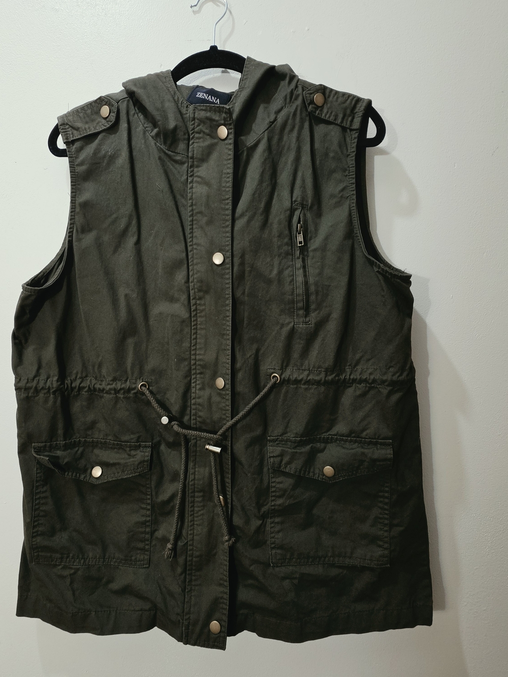 ZENANA Olive Green Utility Hooded Vest XL Cotton Hunting Outdoors Nature Summer